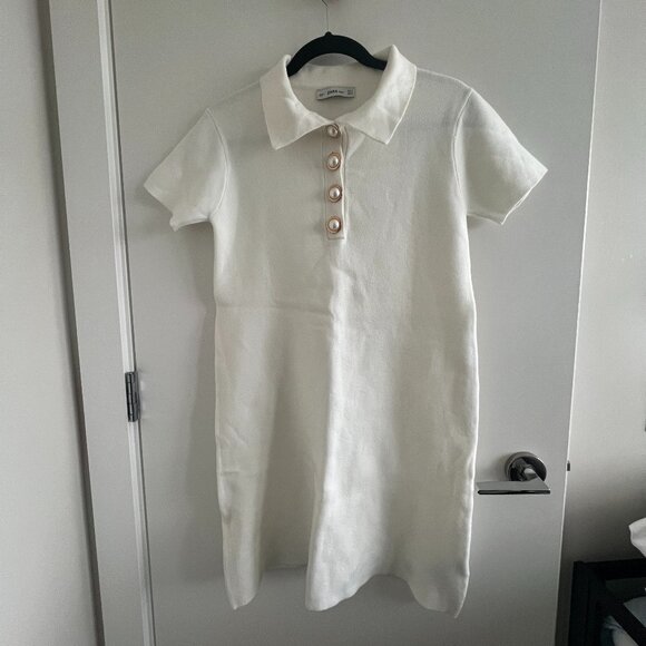 Zara white collared knit dress with buttons - Picture 1 of 4